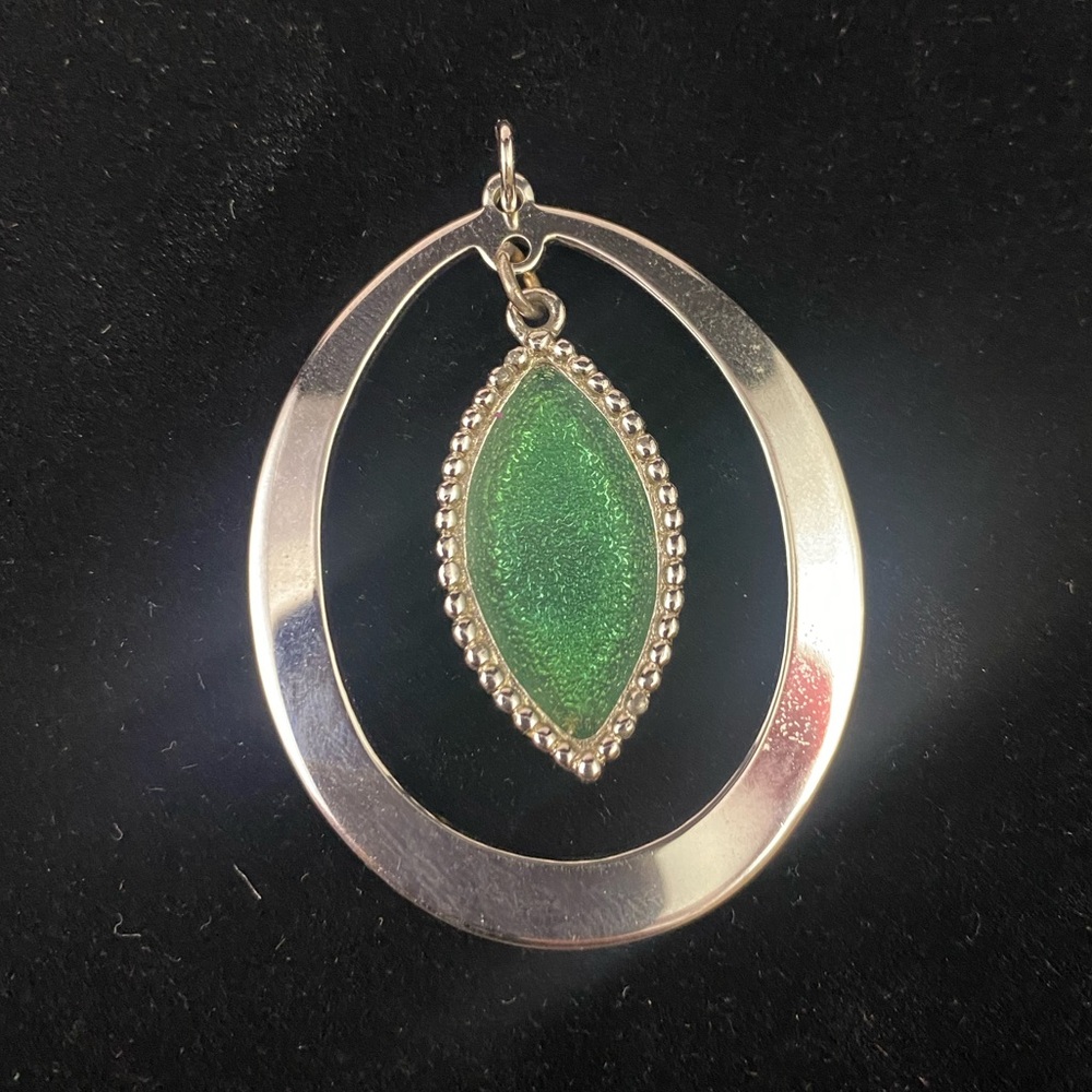 Vintage Coventry Silvertone & Green Enamel Pendant MCM Modernist